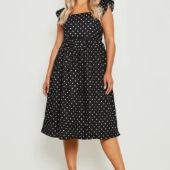 Grande Taille - Robe Mi-longue En Coton à Imprimé Pois -Pas Cher Vêtue Diva Magasin gzz46266 black xl 2