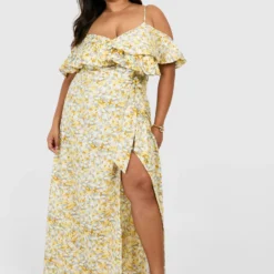 Grande Taille - Robe Longue à Imprimé Fleuri Et épaules Ajourées