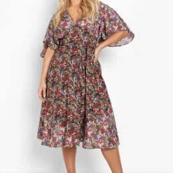 Grande Taille - Robe Mi-longue Fleurie Effet Patchwork -Pas Cher Vêtue Diva Magasin gzz46275 purple xl 2