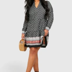 Grande Taille - Robe Babydoll à Imprimé Cachemire -Pas Cher Vêtue Diva Magasin gzz46278 black xl 2 scaled