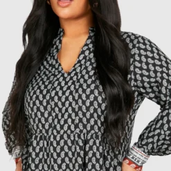 Grande Taille - Robe Babydoll à Imprimé Cachemire -Pas Cher Vêtue Diva Magasin gzz46278 black xl 3 scaled