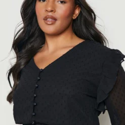 Grande Taille - Robe Plumetis Froncée -Pas Cher Vêtue Diva Magasin gzz46279 black xl 3