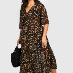 Grande Taille - Robe De Plage Léopard à Volants -Pas Cher Vêtue Diva Magasin gzz46280 brown xl 2