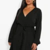 Grande Taille - Robe Cache-cœur à Volants Et Manches Longues -Pas Cher Vêtue Diva Magasin gzz46282 black xl