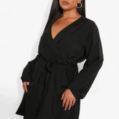Grande Taille - Robe Cache-cœur à Volants Et Manches Longues -Pas Cher Vêtue Diva Magasin gzz46282 black xl 3