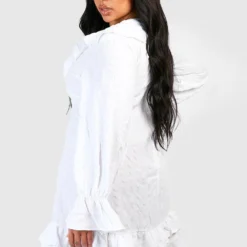 Grande Taille - Robe Patineuse Texturée à Volants 7 Grande Taille - Robe Patineuse Texturée à Volants -Pas Cher Vêtue Diva Magasin gzz46292 white xl 1