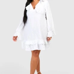 Grande Taille - Robe Patineuse Texturée à Volants 8 Grande Taille - Robe Patineuse Texturée à Volants -Pas Cher Vêtue Diva Magasin gzz46292 white xl 2