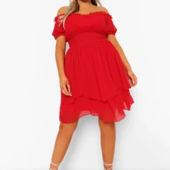 Grande Taille - Robe Patineuse à épaules Dénudées -Pas Cher Vêtue Diva Magasin gzz46303 red xl 2