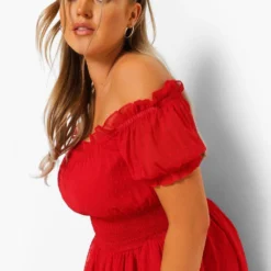 Grande Taille - Robe Patineuse à épaules Dénudées -Pas Cher Vêtue Diva Magasin gzz46303 red xl 3