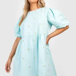 Grande Taille - Robe Babydoll à Broderies Fleuries -Pas Cher Vêtue Diva Magasin gzz46312 baby20blue xl 3