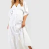 Grande Taille - Robe Longue Boutonnée En Popeline -Pas Cher Vêtue Diva Magasin gzz46314 white xl