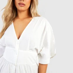 Grande Taille - Robe Longue Boutonnée En Popeline -Pas Cher Vêtue Diva Magasin gzz46314 white xl 3
