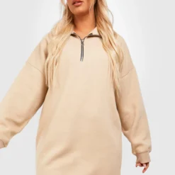 Grande Taille - Robe Sweat Basique à Col Zippé -Pas Cher Vêtue Diva Magasin gzz46469 stone xl 2 scaled