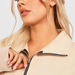 Grande Taille - Robe Sweat Basique à Col Zippé -Pas Cher Vêtue Diva Magasin gzz46469 stone xl 3 scaled