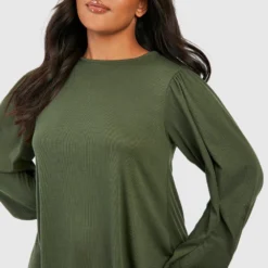 Grande Taille - Robe Droite Côtelée -Pas Cher Vêtue Diva Magasin gzz46510 khaki xl 3