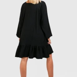 Robe Babydoll Texturée à Volants -Pas Cher Vêtue Diva Magasin gzz46672 black xl 1