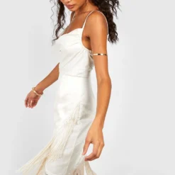 Robe Mi-longue Satinée à Pampilles -Pas Cher Vêtue Diva Magasin gzz46678 champagne xl 2