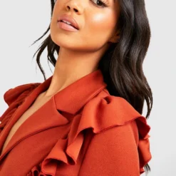 Robe Blazer à Manches Volantées -Pas Cher Vêtue Diva Magasin gzz46691 rust xl 3