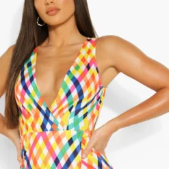 Tall - Robe Portefeuille Longue à Imprimé Vichy -Pas Cher Vêtue Diva Magasin gzz46839 multi xl 3