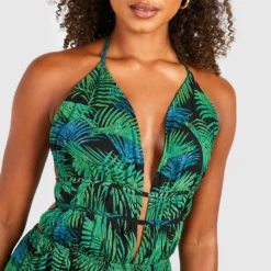 Tall - Robe Longue à Décolleté Plongeant Et Imprimé Palmier -Pas Cher Vêtue Diva Magasin gzz46856 leaf20green xl 3