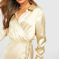 Robe Chemise Satinée à Ceinture -Pas Cher Vêtue Diva Magasin gzz46891 sand xl 3
