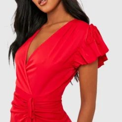 Tall - Robe Portefeuille à Volants Et Manches Larges -Pas Cher Vêtue Diva Magasin gzz46904 cherry xl 3