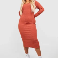 Grande Taille - Robe Longue Texturée à Col Rond 8 Grande Taille - Robe Longue Texturée à Col Rond -Pas Cher Vêtue Diva Magasin gzz46918 rust xl 2