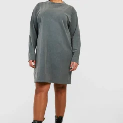 Grande Taille - Robe T-shirt En Coton à Manches Longues -Pas Cher Vêtue Diva Magasin gzz46939 grey xl 2