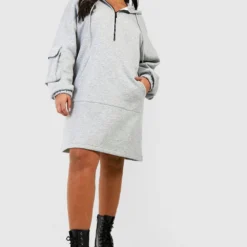 Grande Taille - Robe Sweat à Col Zippé -Pas Cher Vêtue Diva Magasin gzz46940 ash20grey xl 2