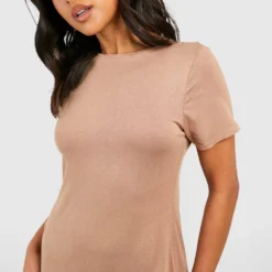 Petite - Robe T-shirt Fendue -Pas Cher Vêtue Diva Magasin gzz46973 camel xl 3