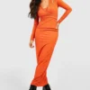 Petite - Robe Longue Côtelée à Découpes -Pas Cher Vêtue Diva Magasin gzz46988 orange xl