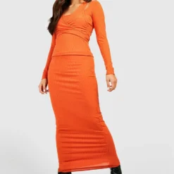Petite - Robe Longue Côtelée à Découpes -Pas Cher Vêtue Diva Magasin gzz46988 orange xl 2