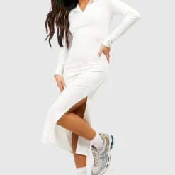 Petite - Robe Côtelée à Ceinture -Pas Cher Vêtue Diva Magasin gzz46990 ecru xl 2