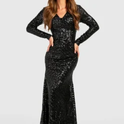 BOOHOO Robe De Demoiselle D'honneur à Manches Longues Et Sequins 8 BOOHOO Robe De Demoiselle D'honneur à Manches Longues Et Sequins -Pas Cher Vêtue Diva Magasin gzz47000 black xl 2