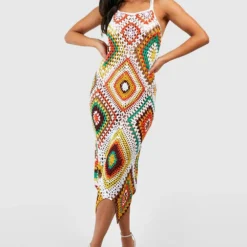 Petite - Robe Longue Premium En Crochet Patchwork -Pas Cher Vêtue Diva Magasin gzz47004 ivory xl 2