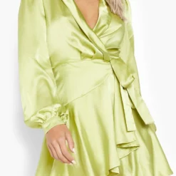 Robe Patineuse Cache-cœur Satinée -Pas Cher Vêtue Diva Magasin gzz47005 chartreuse xl 3