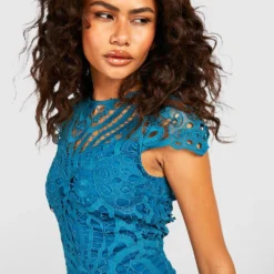 Robe Mi-longue En Dentelle à Mancherons -Pas Cher Vêtue Diva Magasin gzz47006 teal xl 3