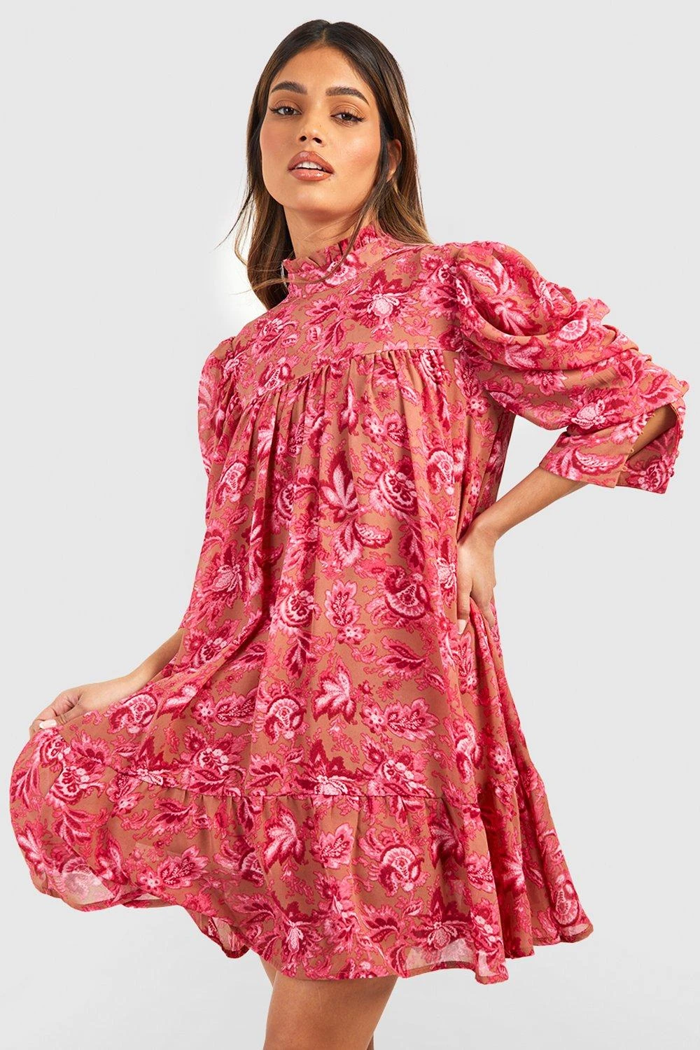 Robe Babydoll à Col Volanté Et Manches Bouffantes 3 Robe Babydoll à Col Volanté Et Manches Bouffantes