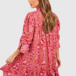 Robe Babydoll à Col Volanté Et Manches Bouffantes 7 Robe Babydoll à Col Volanté Et Manches Bouffantes -Pas Cher Vêtue Diva Magasin gzz47016 pink xl 1