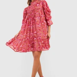 Robe Babydoll à Col Volanté Et Manches Bouffantes 8 Robe Babydoll à Col Volanté Et Manches Bouffantes -Pas Cher Vêtue Diva Magasin gzz47016 pink xl 2