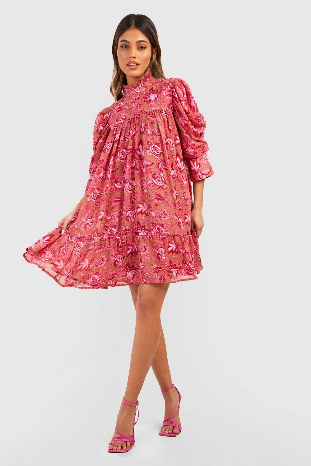 Robe Babydoll à Col Volanté Et Manches Bouffantes 5 Robe Babydoll à Col Volanté Et Manches Bouffantes – Image 3