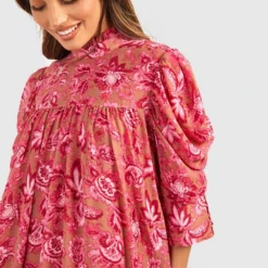 Robe Babydoll à Col Volanté Et Manches Bouffantes 9 Robe Babydoll à Col Volanté Et Manches Bouffantes -Pas Cher Vêtue Diva Magasin gzz47016 pink xl 3