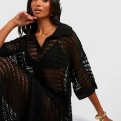 Petite - Robe Longue En Crochet -Pas Cher Vêtue Diva Magasin gzz47018 black xl 3