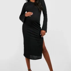 Maternité - Robe De Grossesse Mi-longue Côtelée Asymétrique -Pas Cher Vêtue Diva Magasin gzz47040 black xl 2