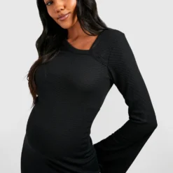 Maternité - Robe De Grossesse Mi-longue Côtelée Asymétrique -Pas Cher Vêtue Diva Magasin gzz47040 black xl 3