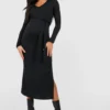 Maternité - Robe De Grossesse Côtelée à Col V -Pas Cher Vêtue Diva Magasin gzz47049 black xl
