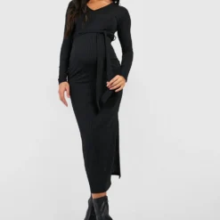 Maternité - Robe De Grossesse Côtelée à Col V -Pas Cher Vêtue Diva Magasin gzz47049 black xl 2
