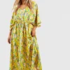 Grande Taille - Robe Longue Fleurie à Manches Larges 1 Grande Taille - Robe Longue Fleurie à Manches Larges -Pas Cher Vêtue Diva Magasin gzz47065 yellow xl