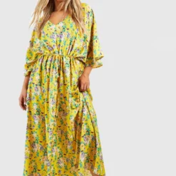 Grande Taille - Robe Longue Fleurie à Manches Larges