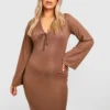 Grande Taille - Robe Mi-longue Côtelée à Manches évasées -Pas Cher Vêtue Diva Magasin gzz47066 chocolate xl